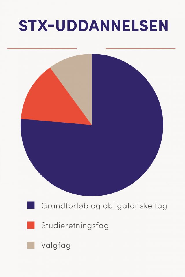 Grafik der viser fordelingen af obligatoriske fag, studieretningsfag og valgvag